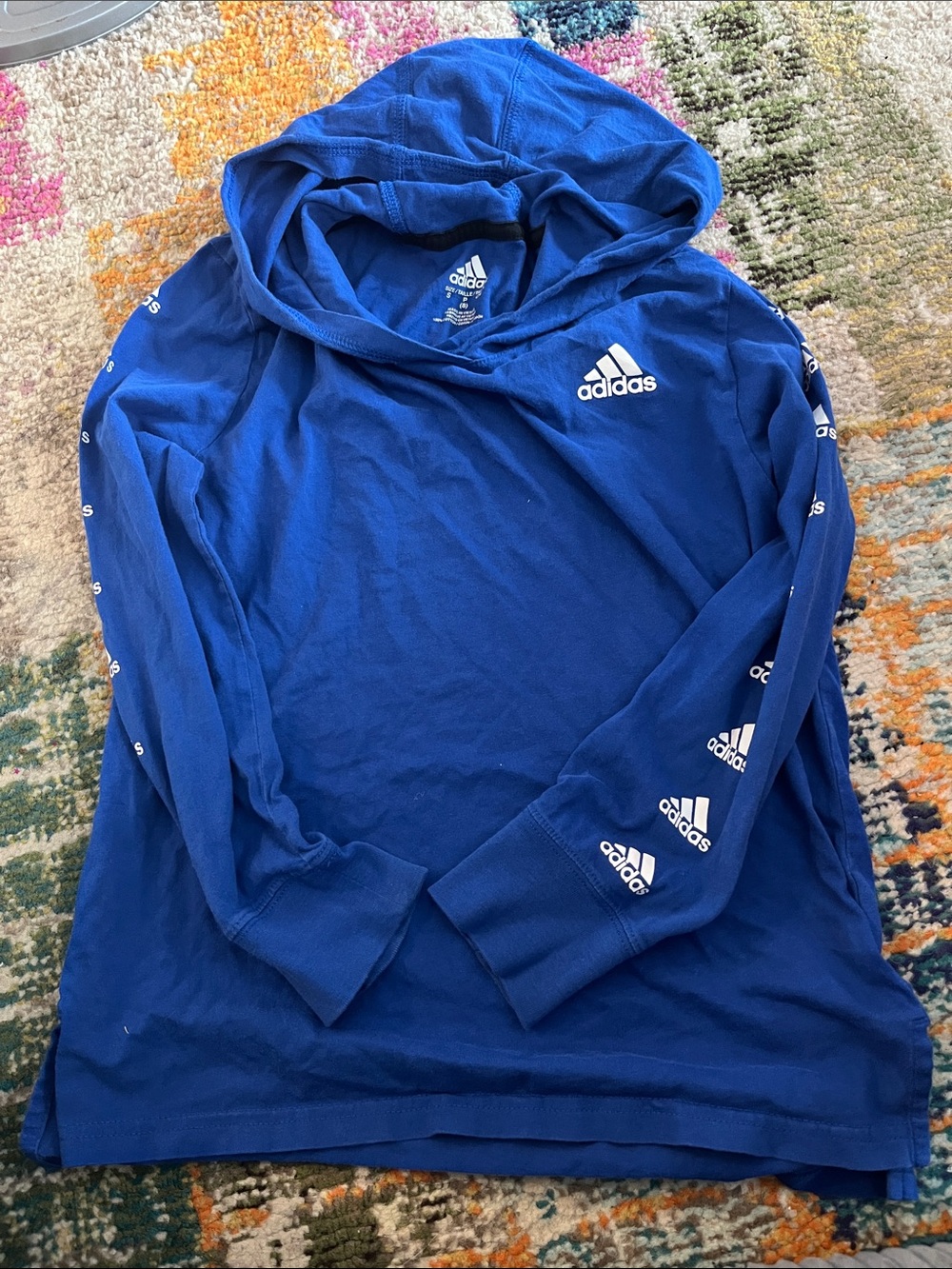 adidas Royal Blue Logo Hooded Long Sleeve Tee boys sz 8